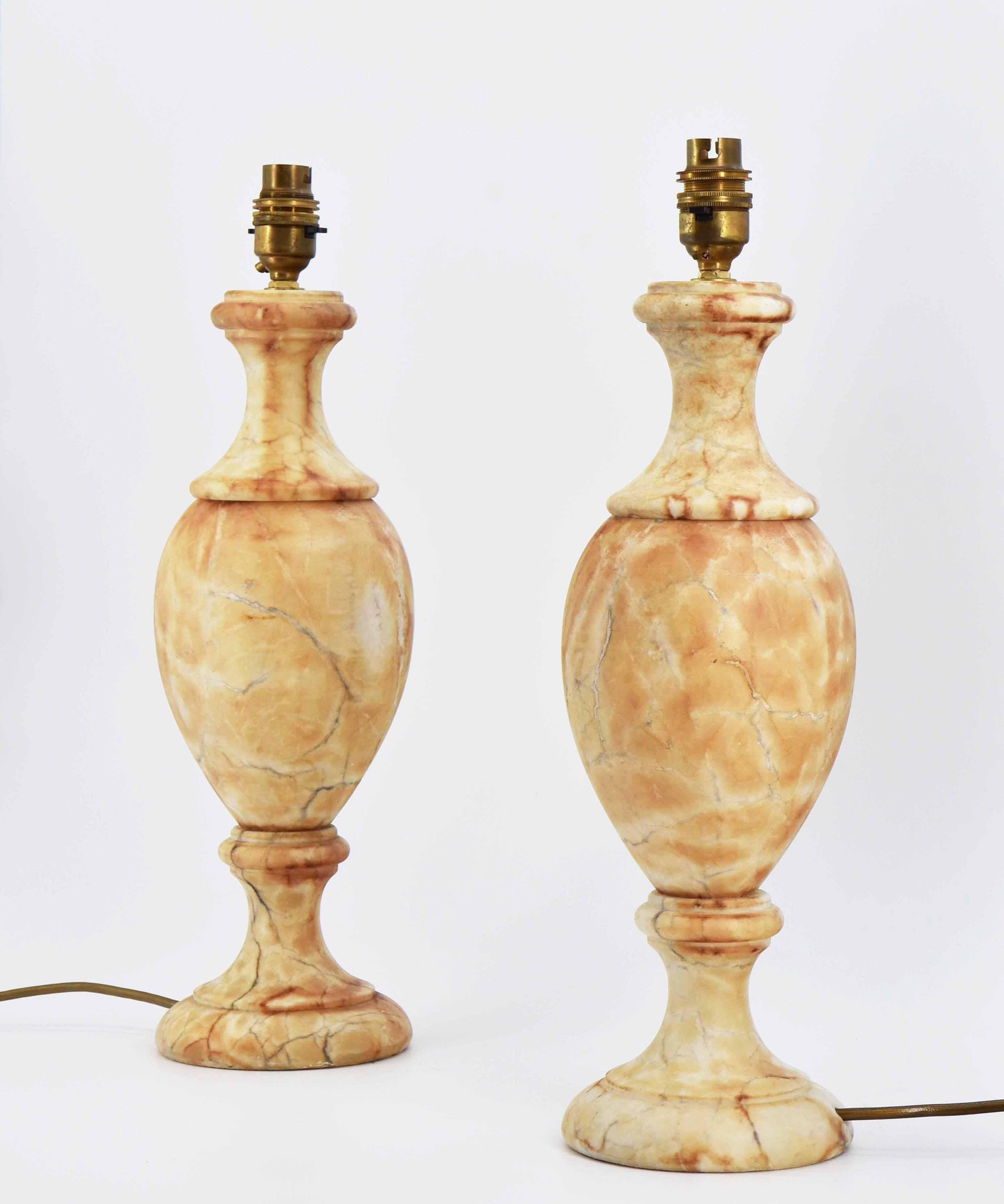 20th Century Pair Vintage Alabaster Table Lamps For Sale