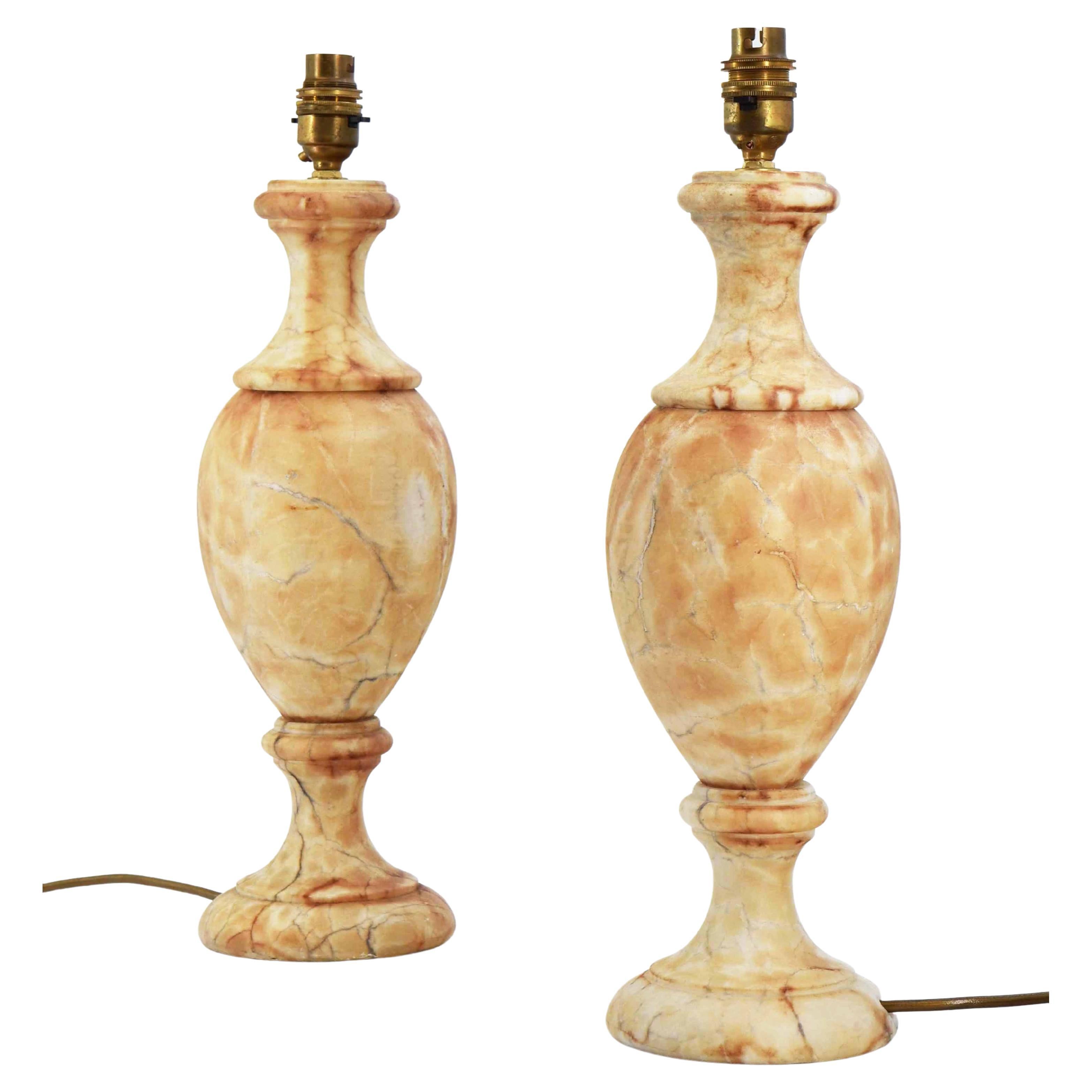 Pair Vintage Alabaster Table Lamps For Sale