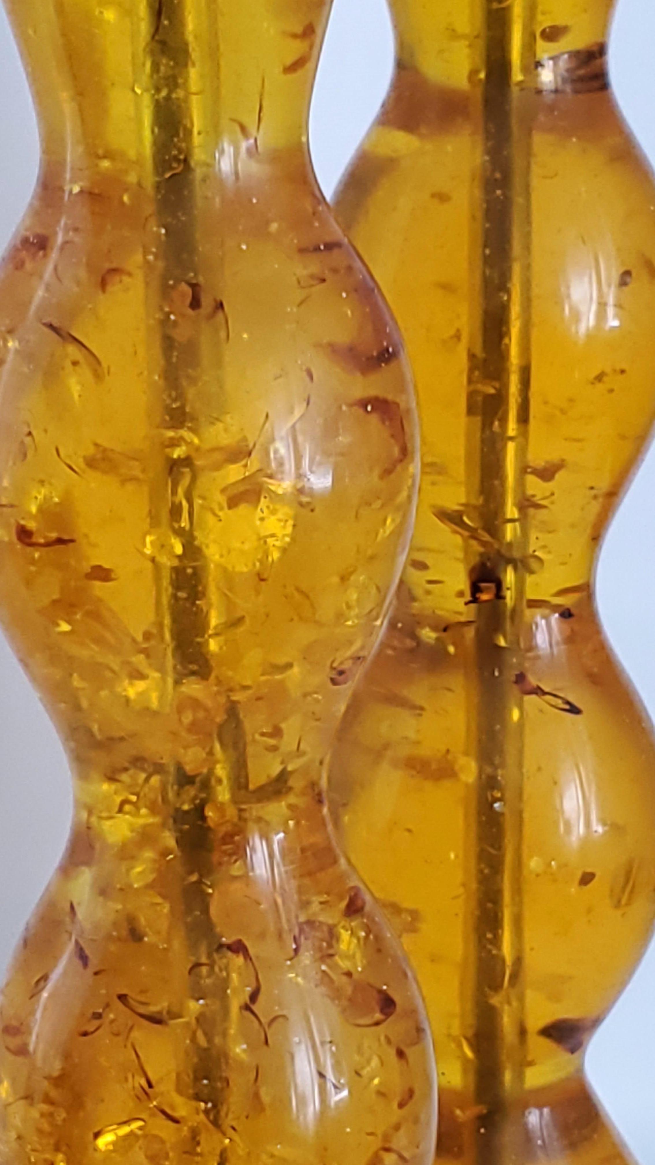 Lampes de table vintage de style Pierre Giraudon de couleur ambre et base en feuilles d'or en vente 5