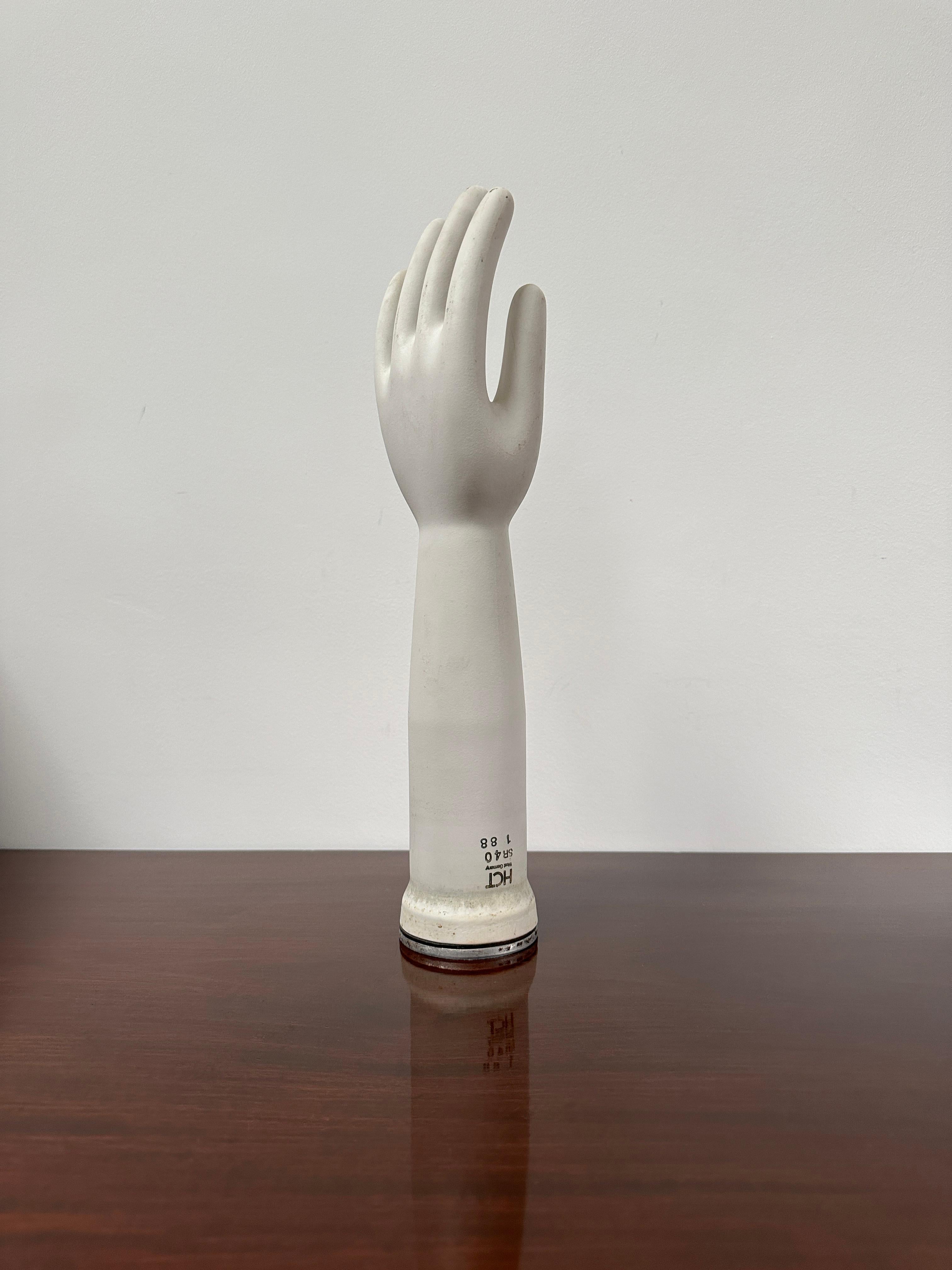 German Pair Vintage Antique Industrial Decorative Ceramic Glove Mould Hand Sculpture