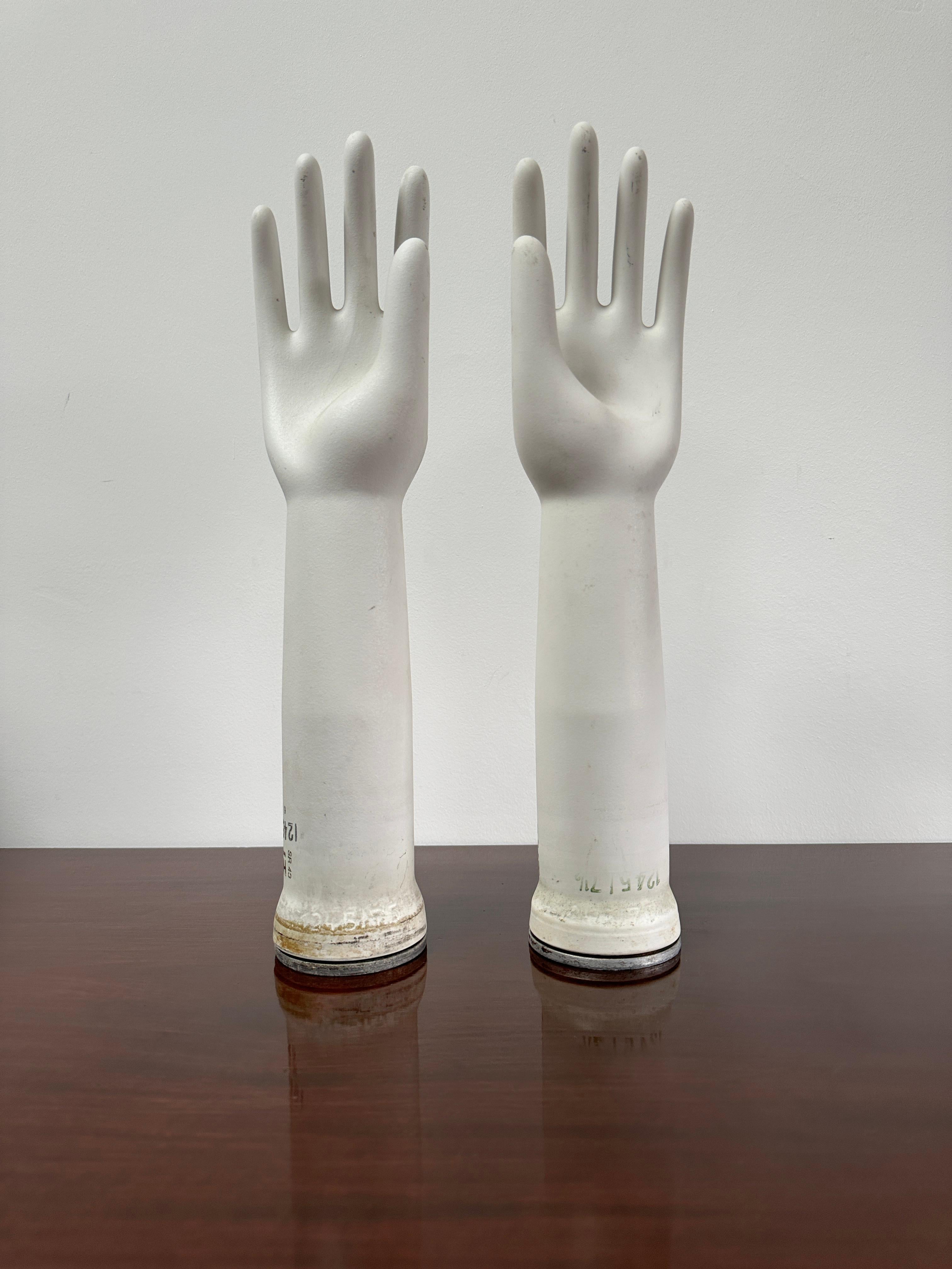 Pair Vintage Antique Industrial Decorative Ceramic Glove Mould Hand Sculpture 2