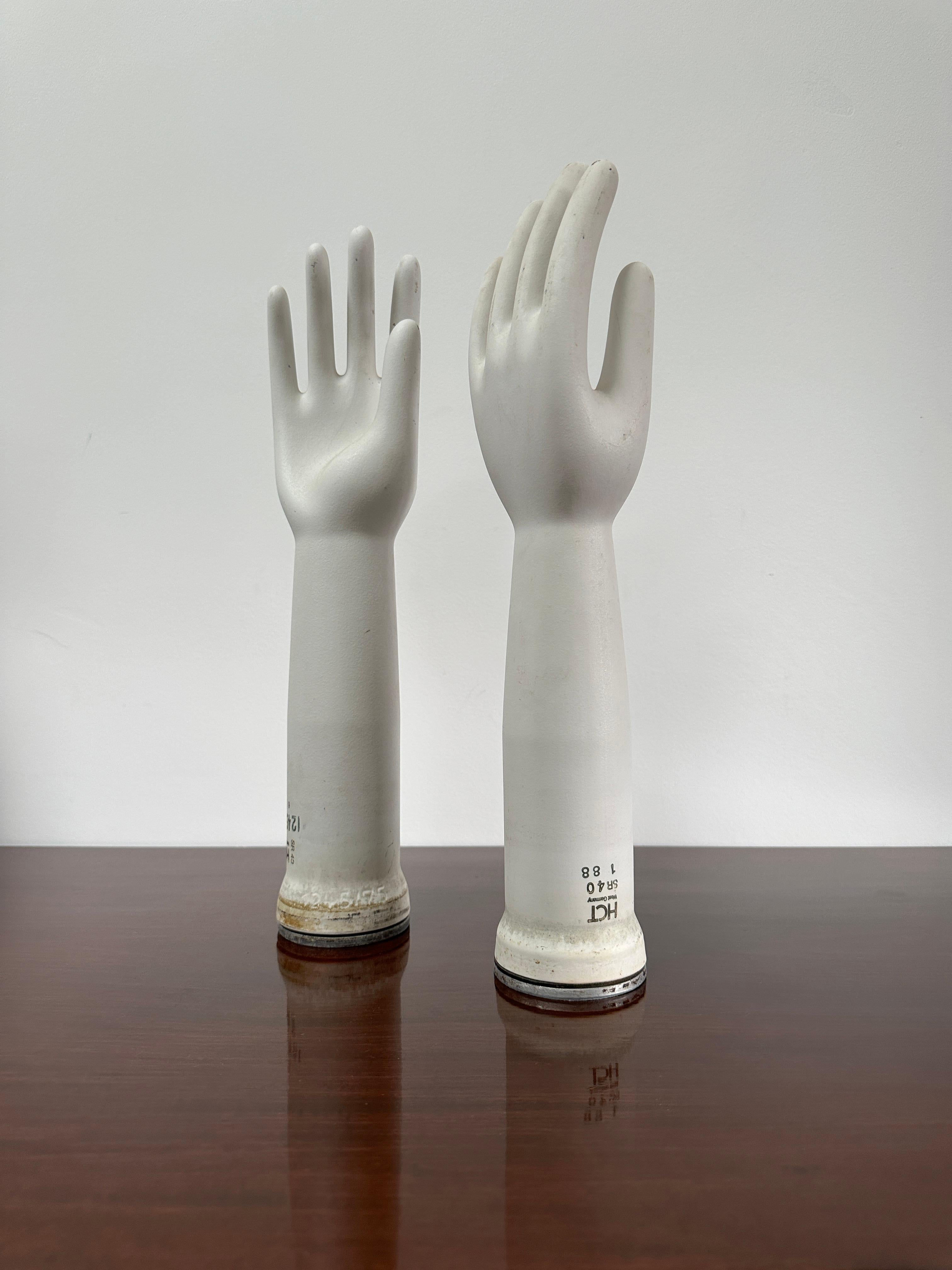 Pair Vintage Antique Industrial Decorative Ceramic Glove Mould Hand Sculpture 3