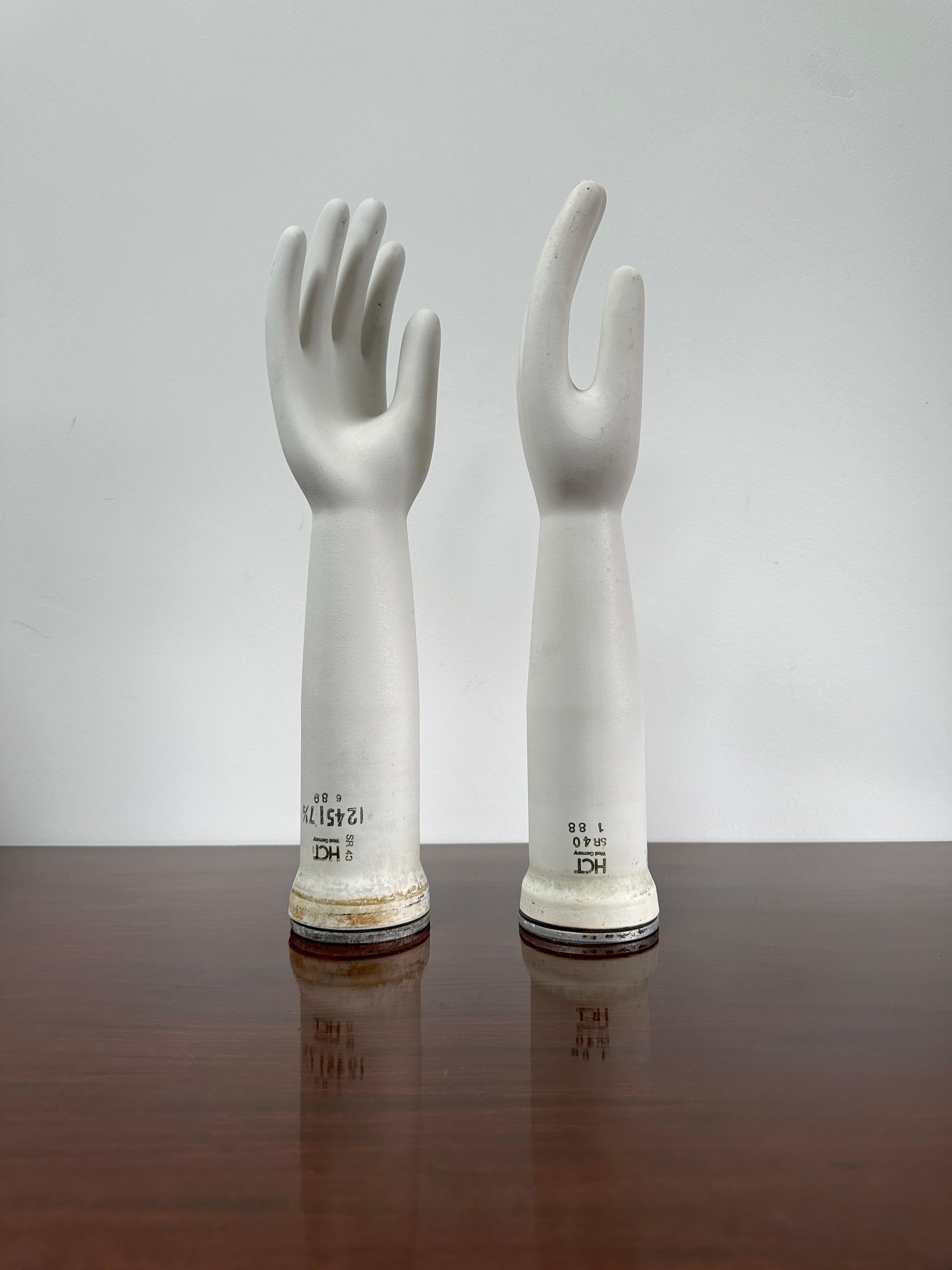 Pair Vintage Antique Industrial Decorative Ceramic Glove Mould Hand Sculpture 4