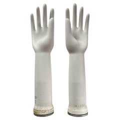 Pair Vintage Antique Industrial Decorative Ceramic Glove Mould Hand Sculpture