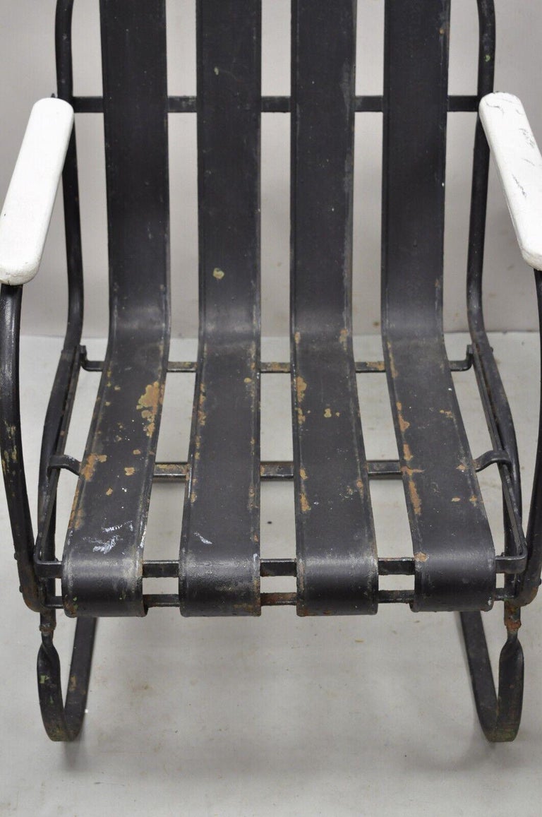 Pair Vintage Art Deco Black and White Steel Metal Slat Patio Bouncer