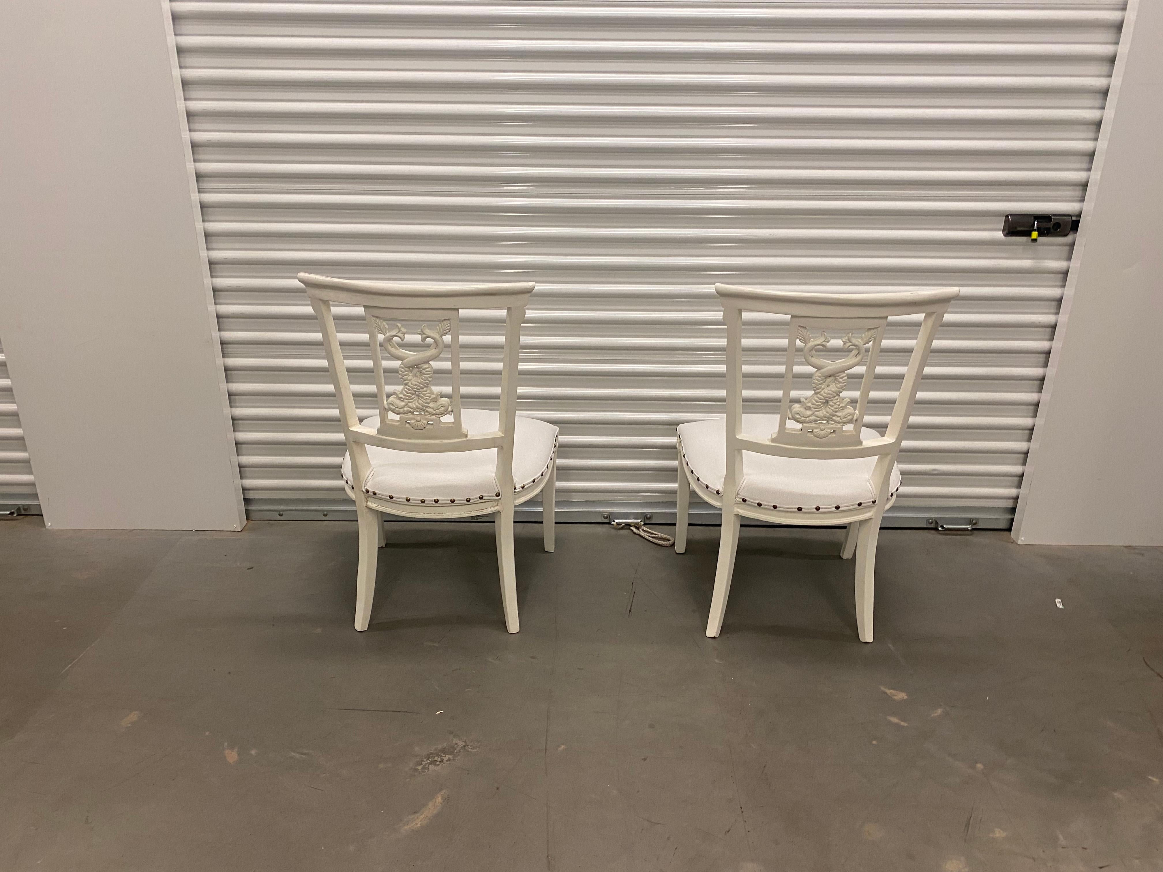 Pair Vintage Asian Dragon Design Side Chairs In Good Condition For Sale In Charlotte, NC