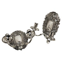 Pair Vintage Asprey & Co Sterling Silver Wall Candle Sconces London 1963