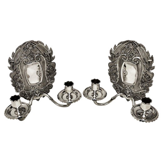 Pair Vintage Asprey & Co Sterling Silver Wall Candle Sconces London 1963