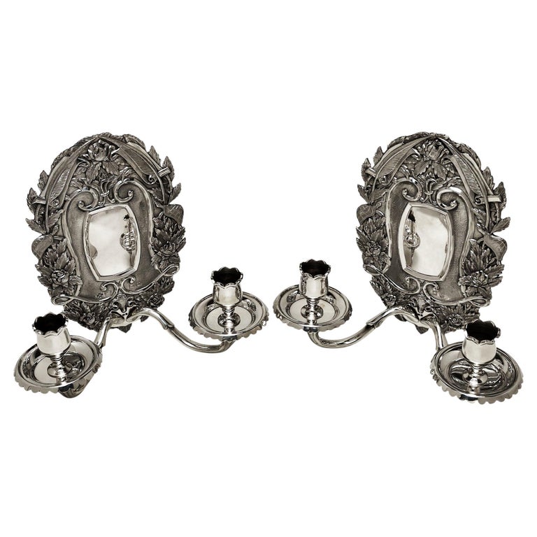 Pair Vintage Asprey & Co Sterling Silver Wall Candle Sconces London 1963