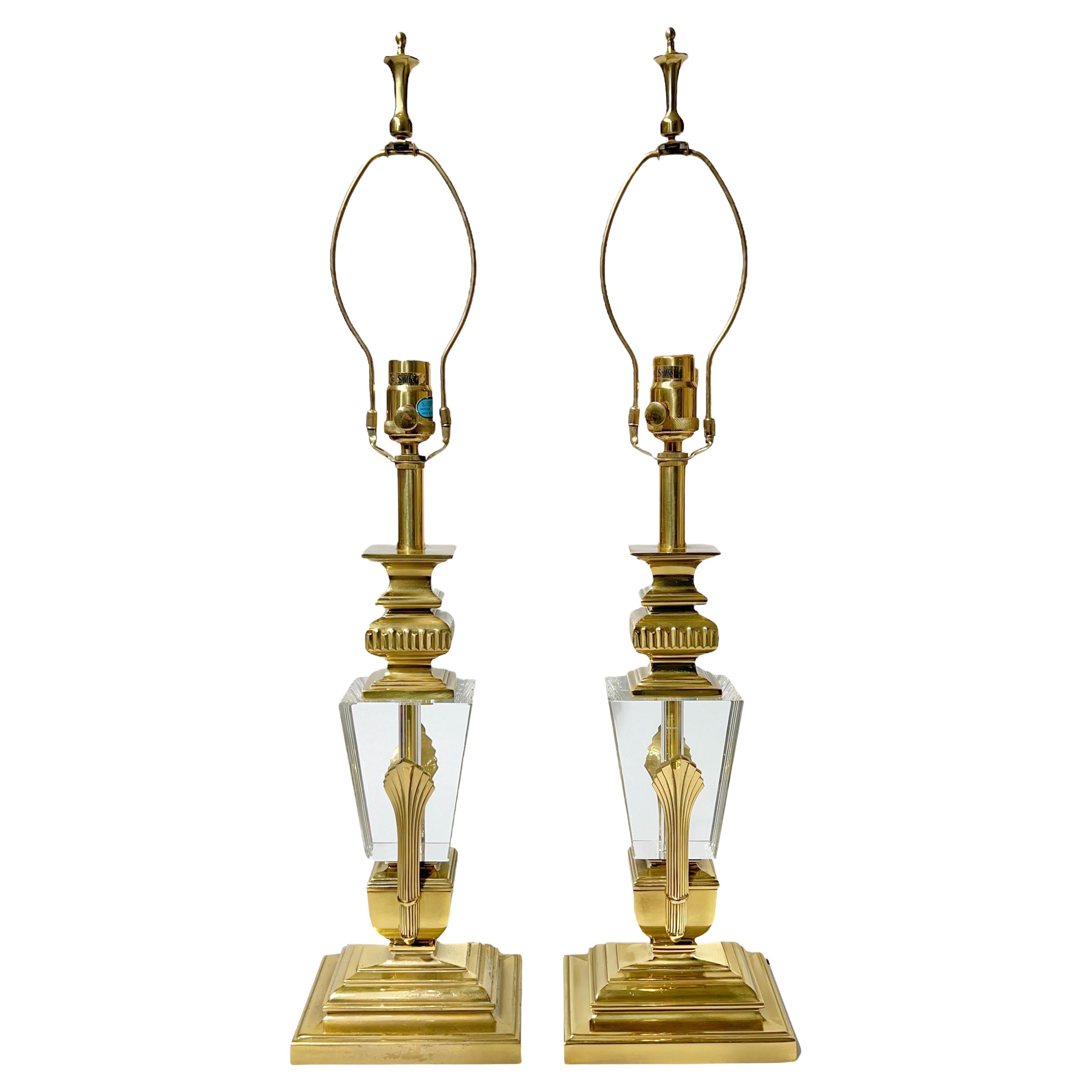 Paar Vintage-Tischlampen aus Baccarat-Kristall und poliertem Messing von Stiffel