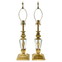 Paar Vintage-Tischlampen aus Baccarat-Kristall und poliertem Messing von Stiffel