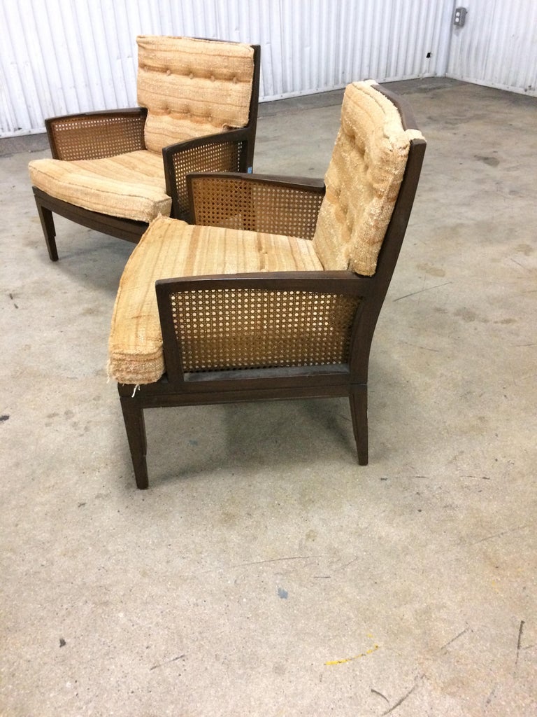 Pair of Vintage Baker Cane and Mahogany Lounge Chairs, 1960s For Sale