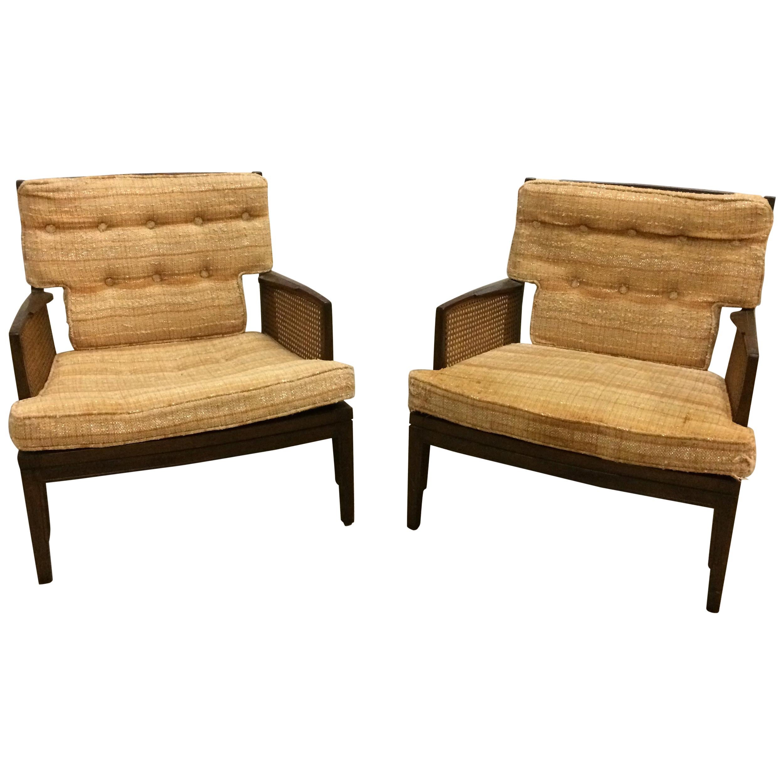 Pair of Vintage Baker Cane and Mahogany Lounge Chairs, 1960s