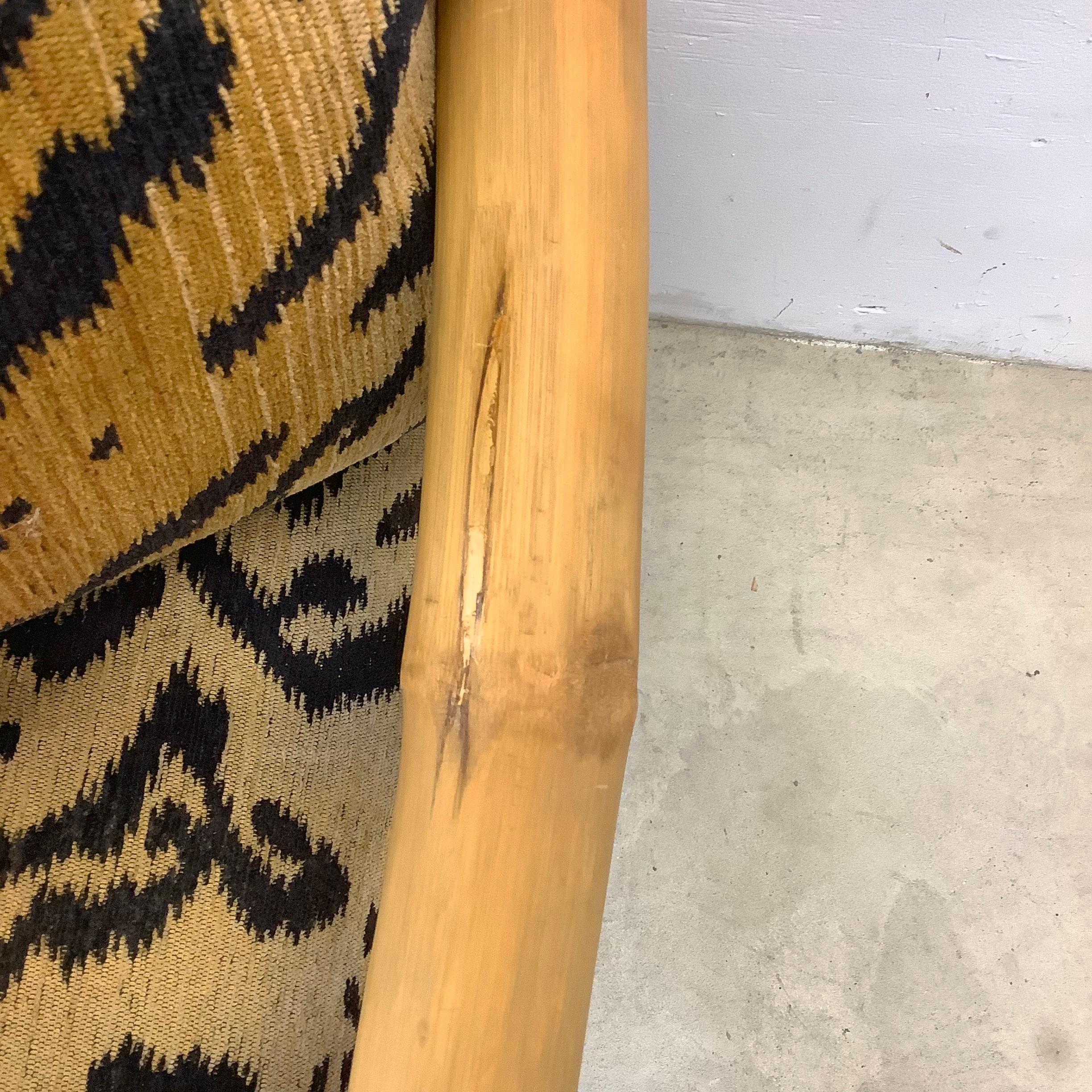 Pair Vintage Bamboo Armchairs & Ottoman in Tiger Print For Sale 5