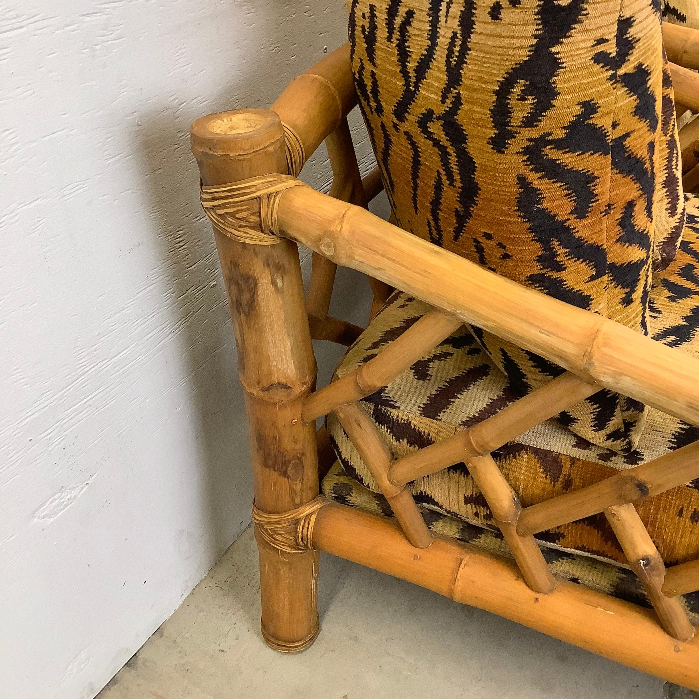 Pair Vintage Bamboo Armchairs & Ottoman in Tiger Print 8