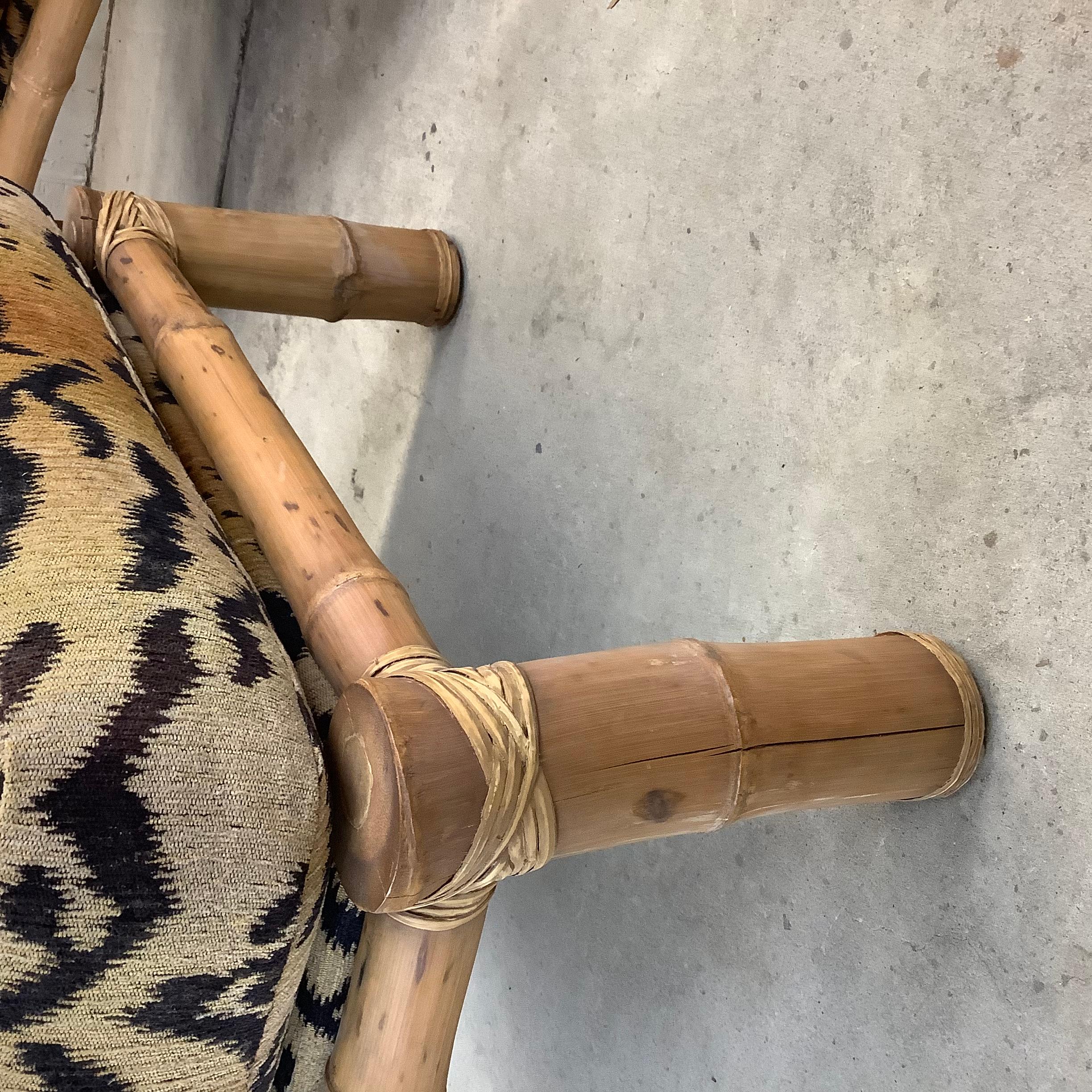 Pair Vintage Bamboo Armchairs & Ottoman in Tiger Print For Sale 10