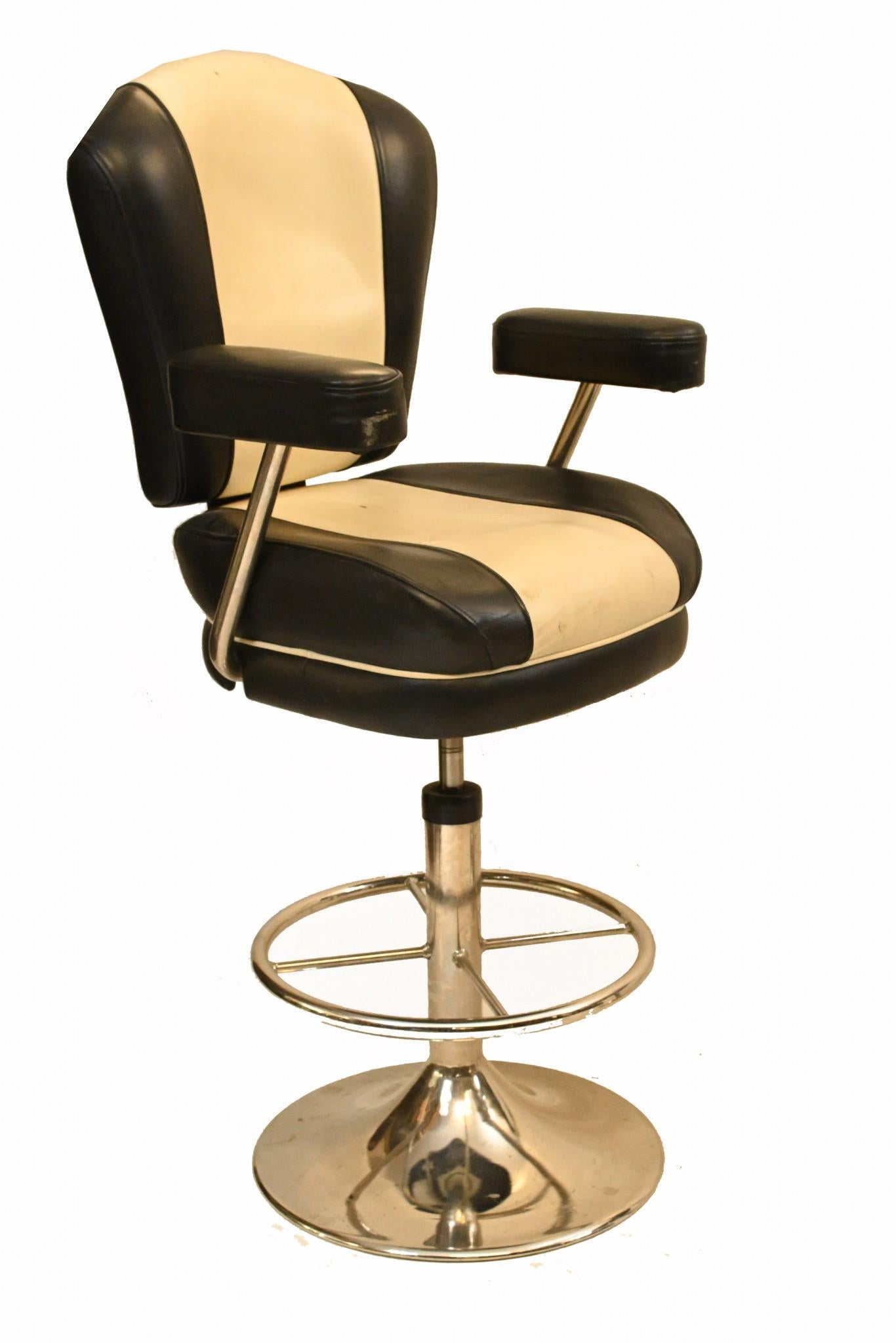 Pair Vintage Bar Stools Leather Chairs BKJK No1903 1