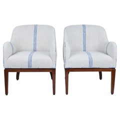 Pair Vintage Barrel Chairs, Newly Upholstered