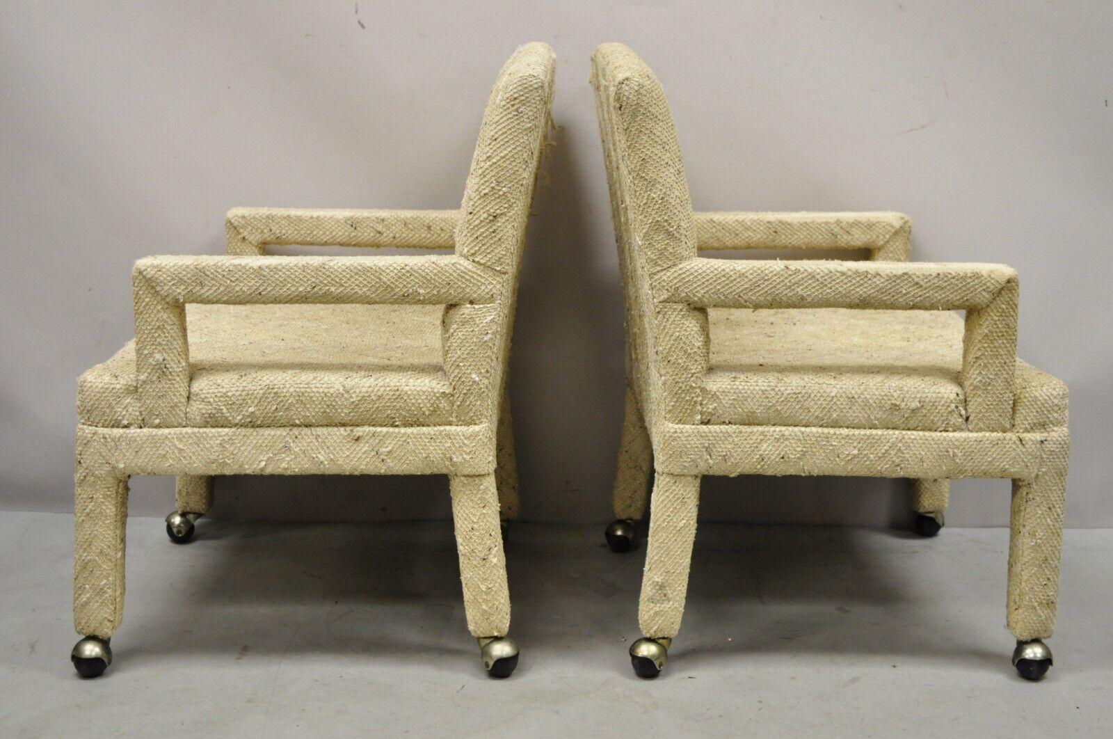 Mid-Century Modern Pair Vintage Bassett Furniture Fully Upholstered Parson Style Club Lounge Chairs For Sale