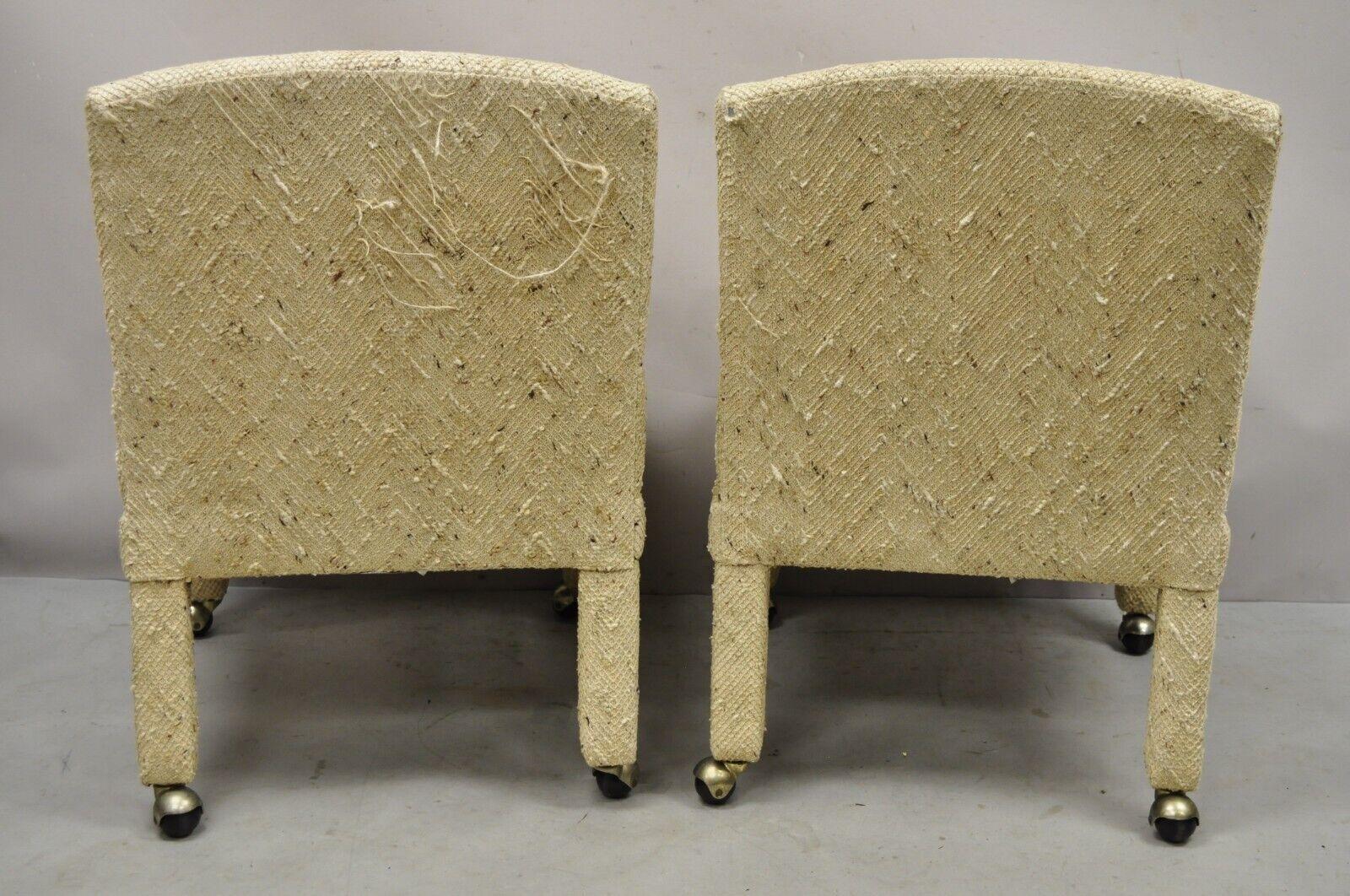 Pair Vintage Bassett Furniture Fully Upholstered Parson Style Club Lounge Chairs For Sale 2
