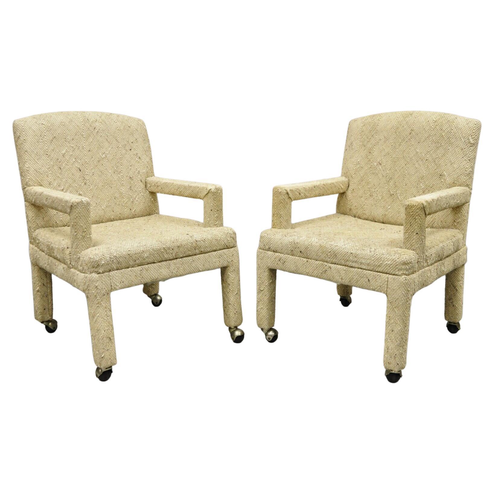 Pair Vintage Bassett Furniture Fully Upholstered Parson Style Club Lounge Chairs For Sale