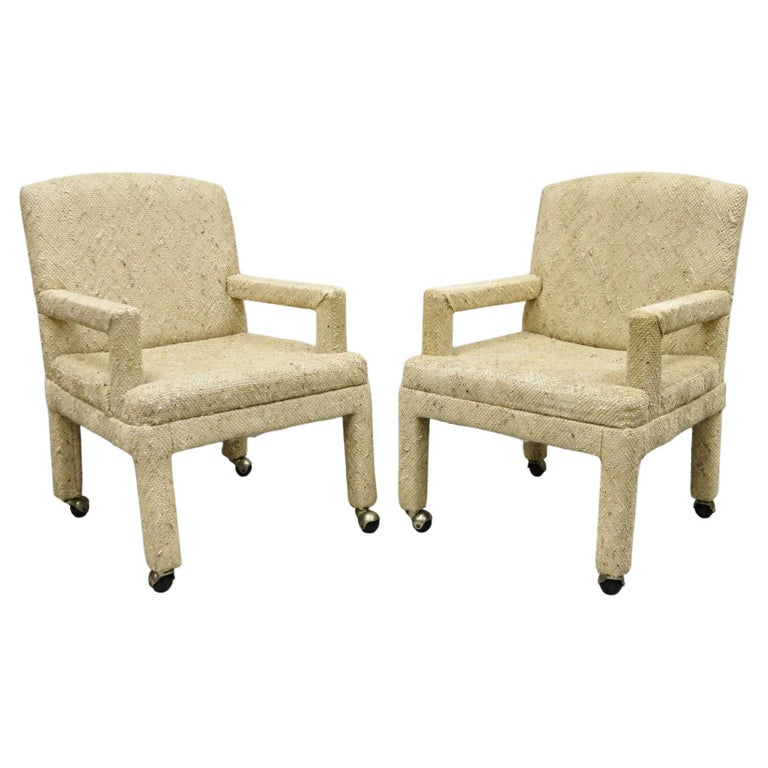 Pair Vintage Bassett Furniture Fully Upholstered Parson Style Club