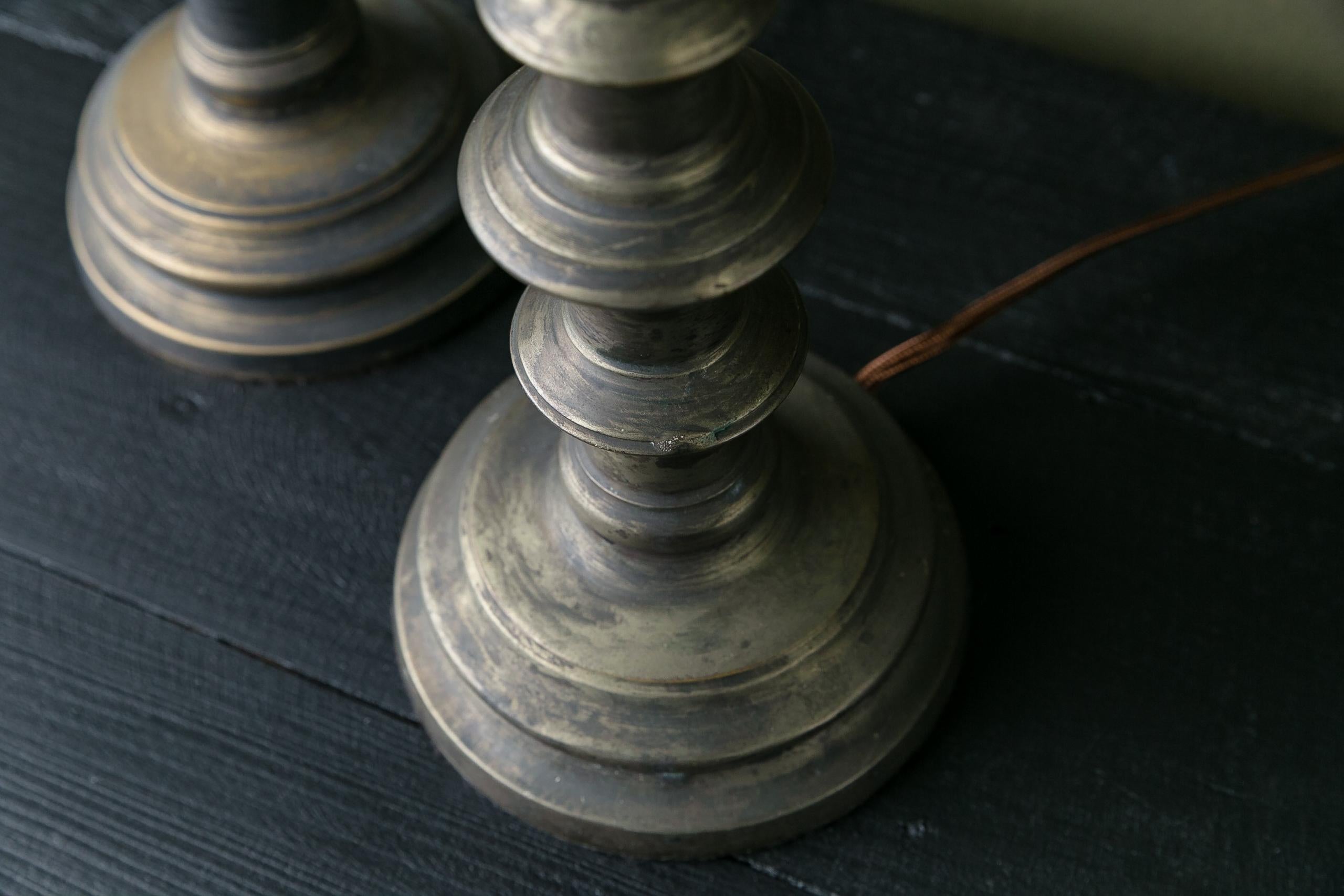 Pair of Vintage Belgian Pewter Candlestick Lamp In Good Condition In Houston, TX