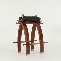 Pair Vintage Black Leather Saddle Stools