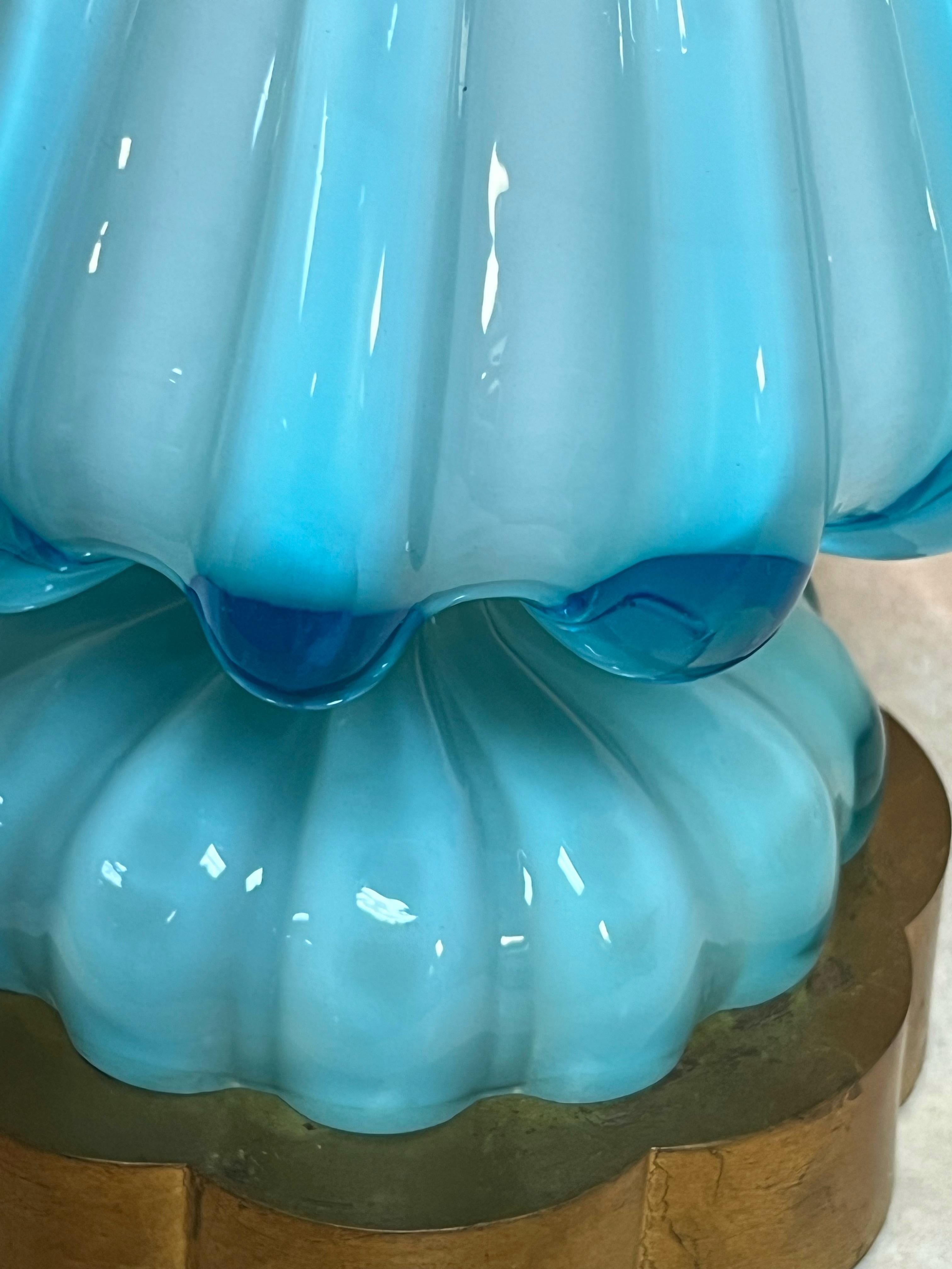 Paar blaue Murano-Lampen mit vergoldeten Sockeln im Vintage-Stil im Angebot 2