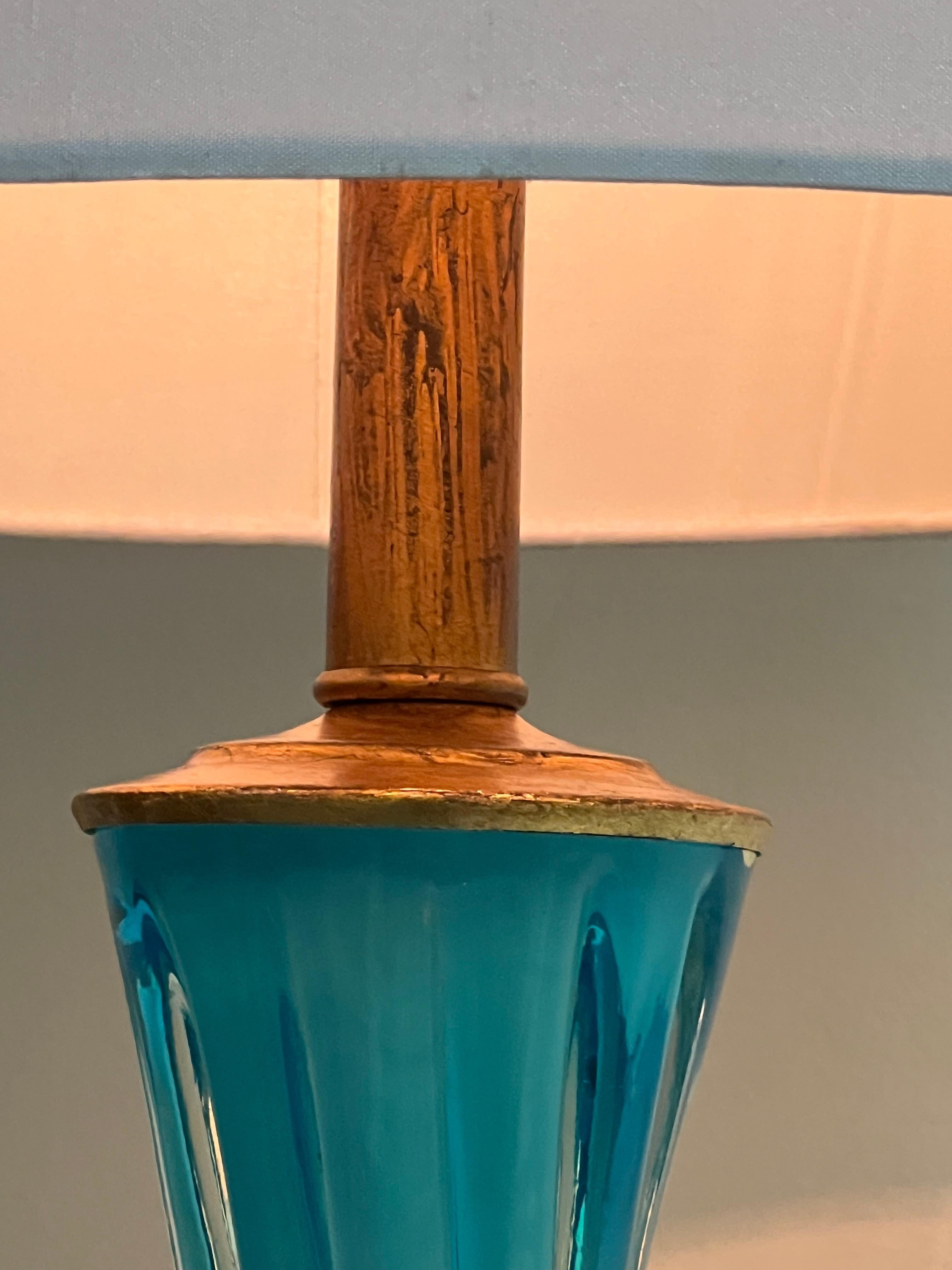 Paar blaue Murano-Lampen mit vergoldeten Sockeln im Vintage-Stil im Angebot 3