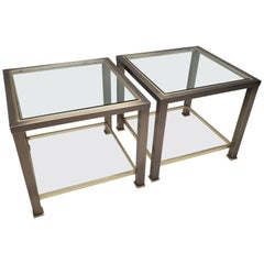 Pair Vintage Brass and Glass Side Tables from Belgo Chrom, 1980s