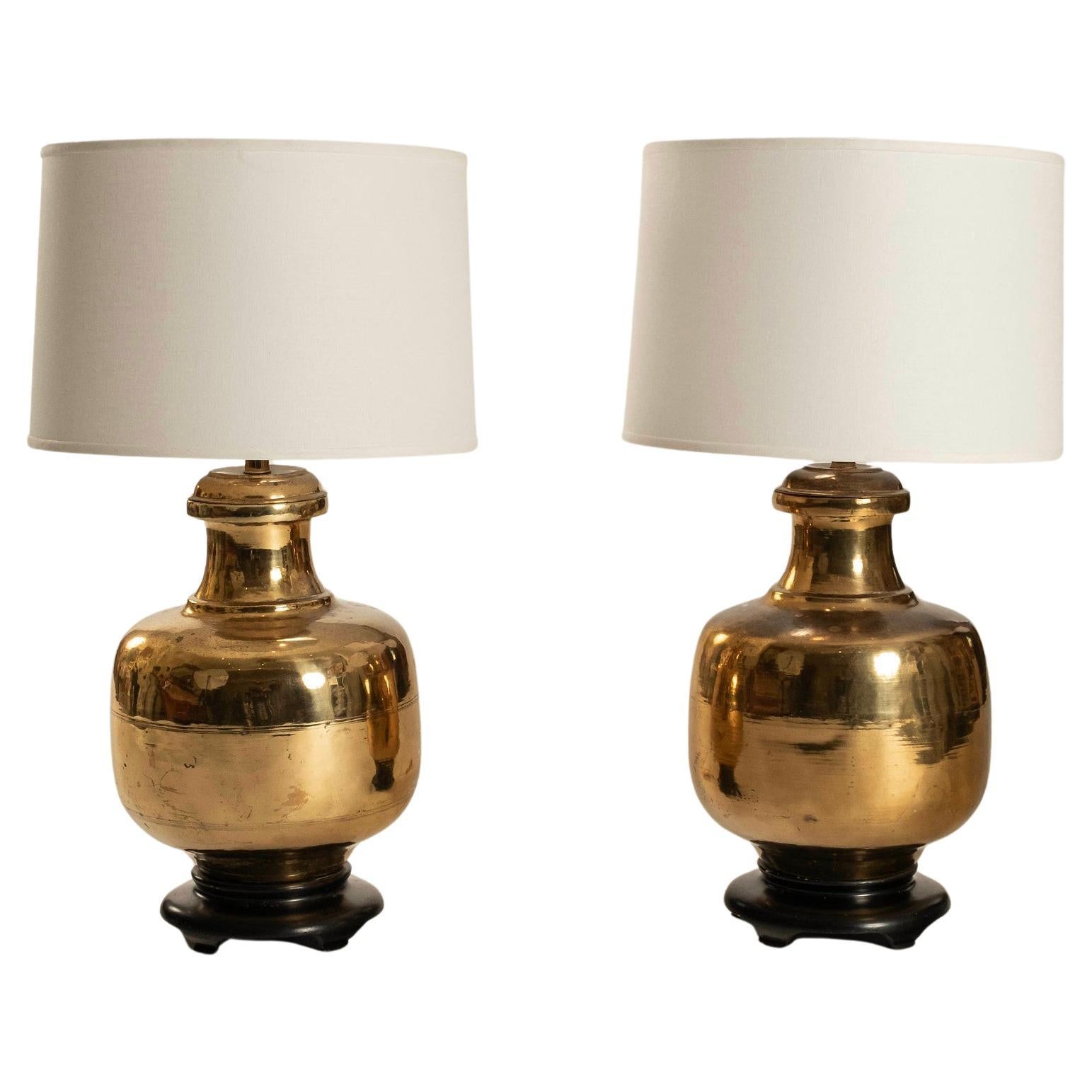 Pair Vintage Brass Urn Table Lamps