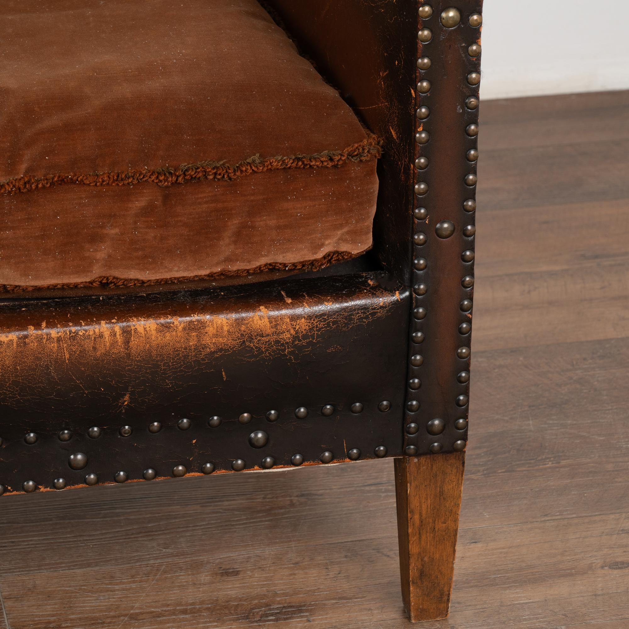 Pair, Vintage Brown Leather Arm Chairs, Denmark circa 1960 4