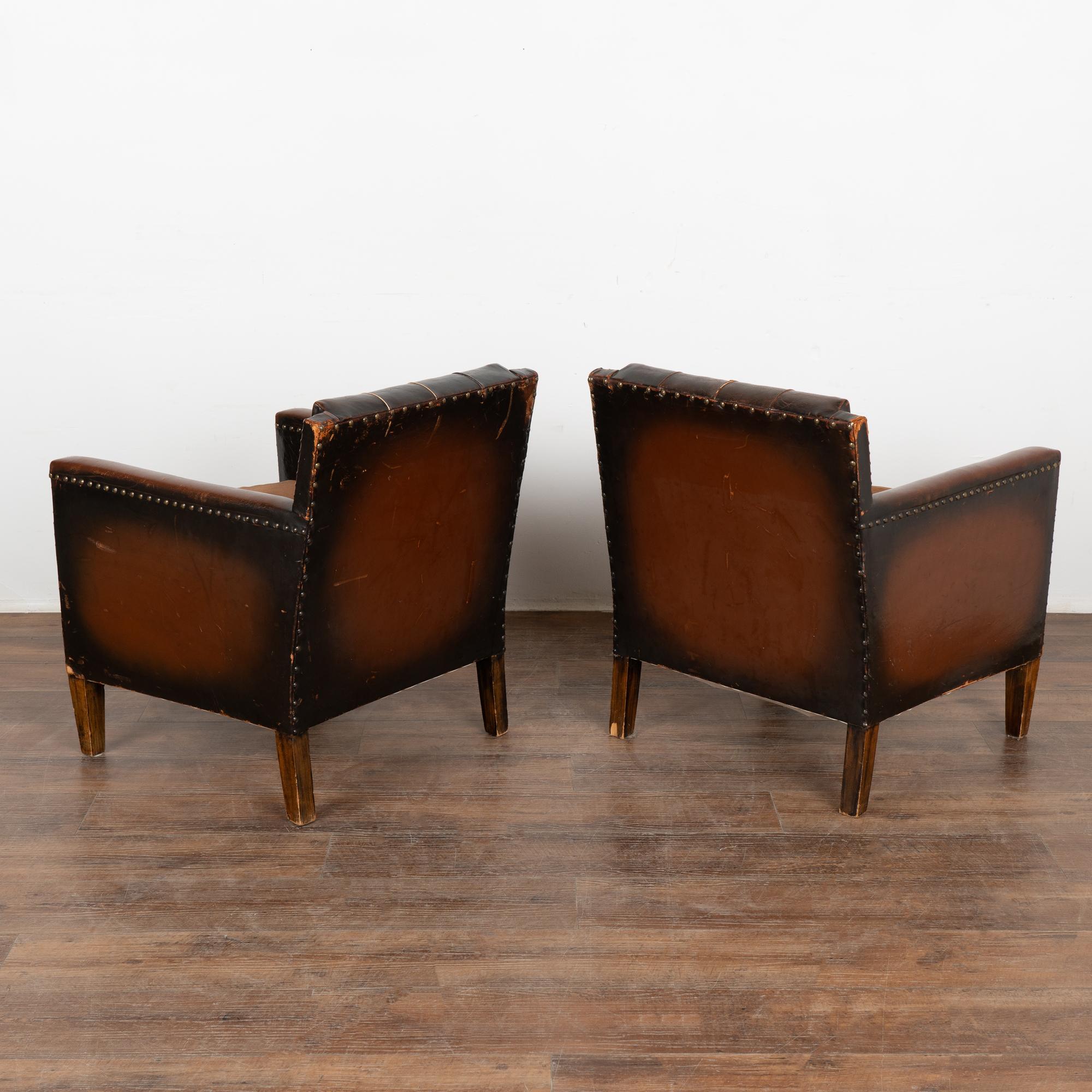 Pair, Vintage Brown Leather Arm Chairs, Denmark circa 1960 7