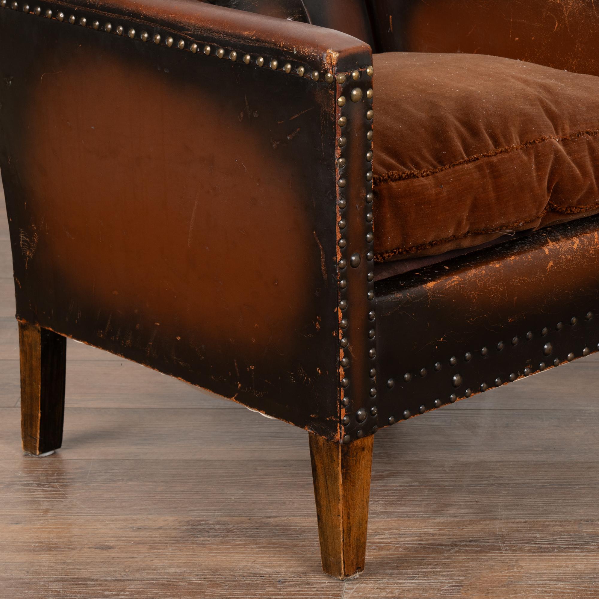 Pair, Vintage Brown Leather Arm Chairs, Denmark circa 1960 3