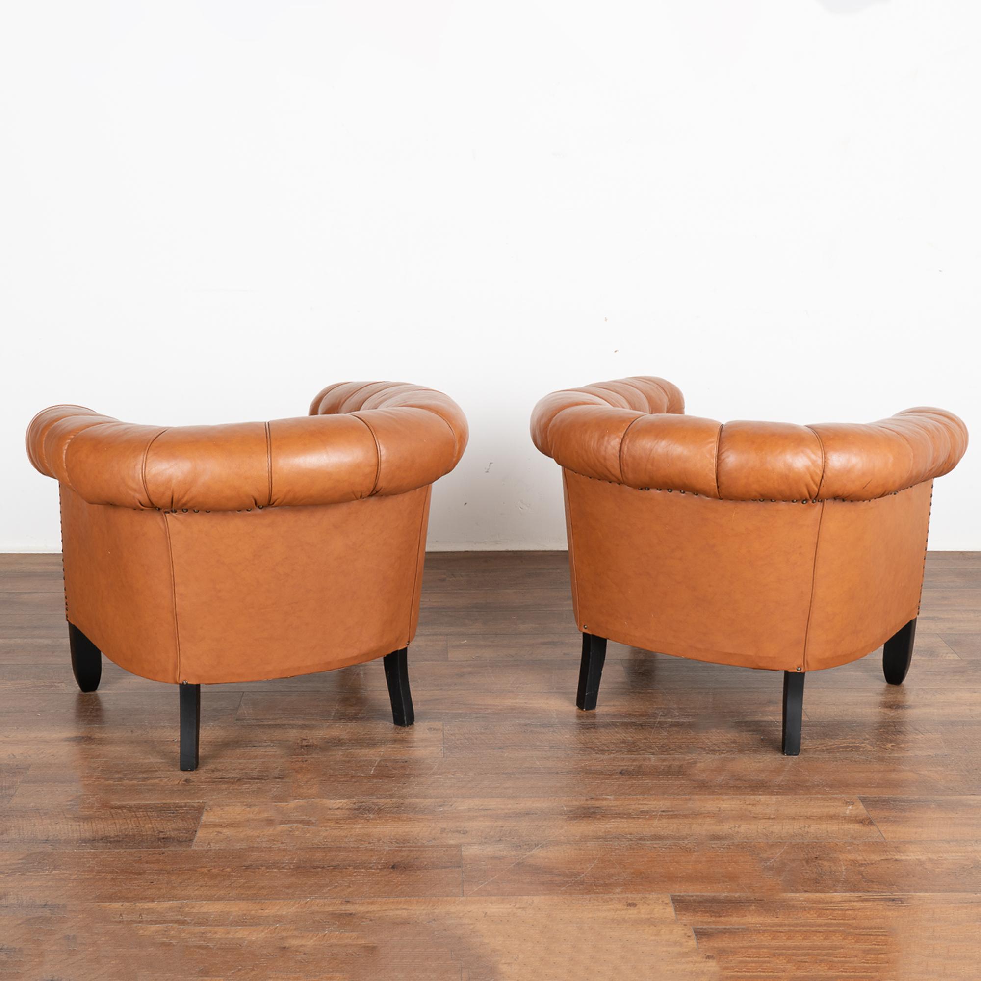 Pair, Vintage Brown Leather Barrel Back Arm Chairs, Denmark circa 1940 For Sale 7