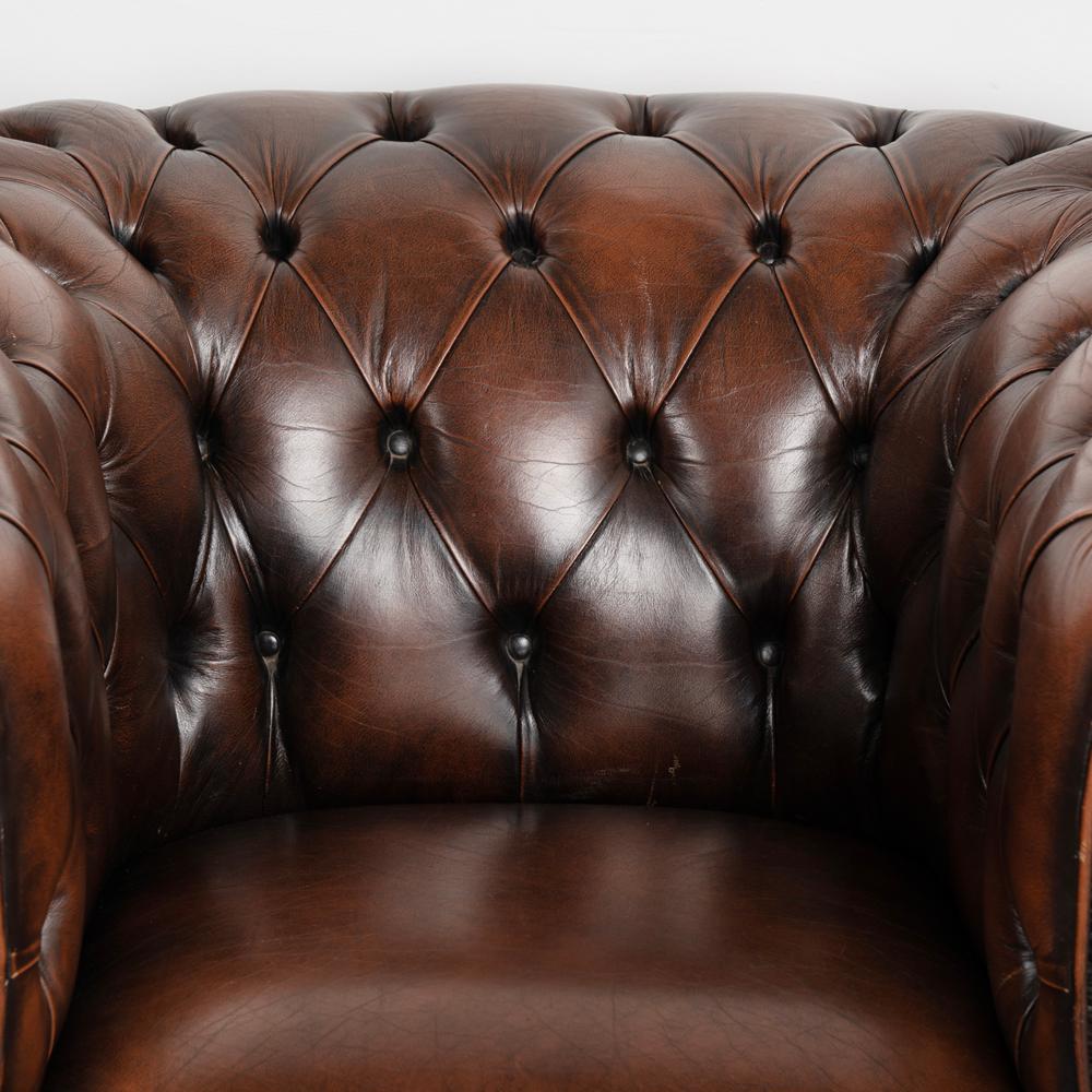 Pair, Vintage Brown Leather Chesterfield Club Arm Chairs from England circa 1960 1
