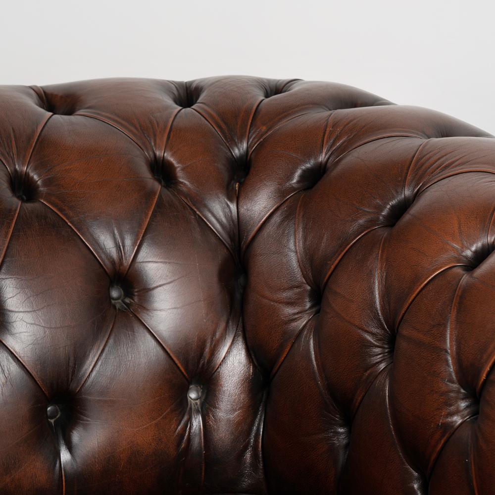Pair, Vintage Brown Leather Chesterfield Club Arm Chairs from England circa 1960 2