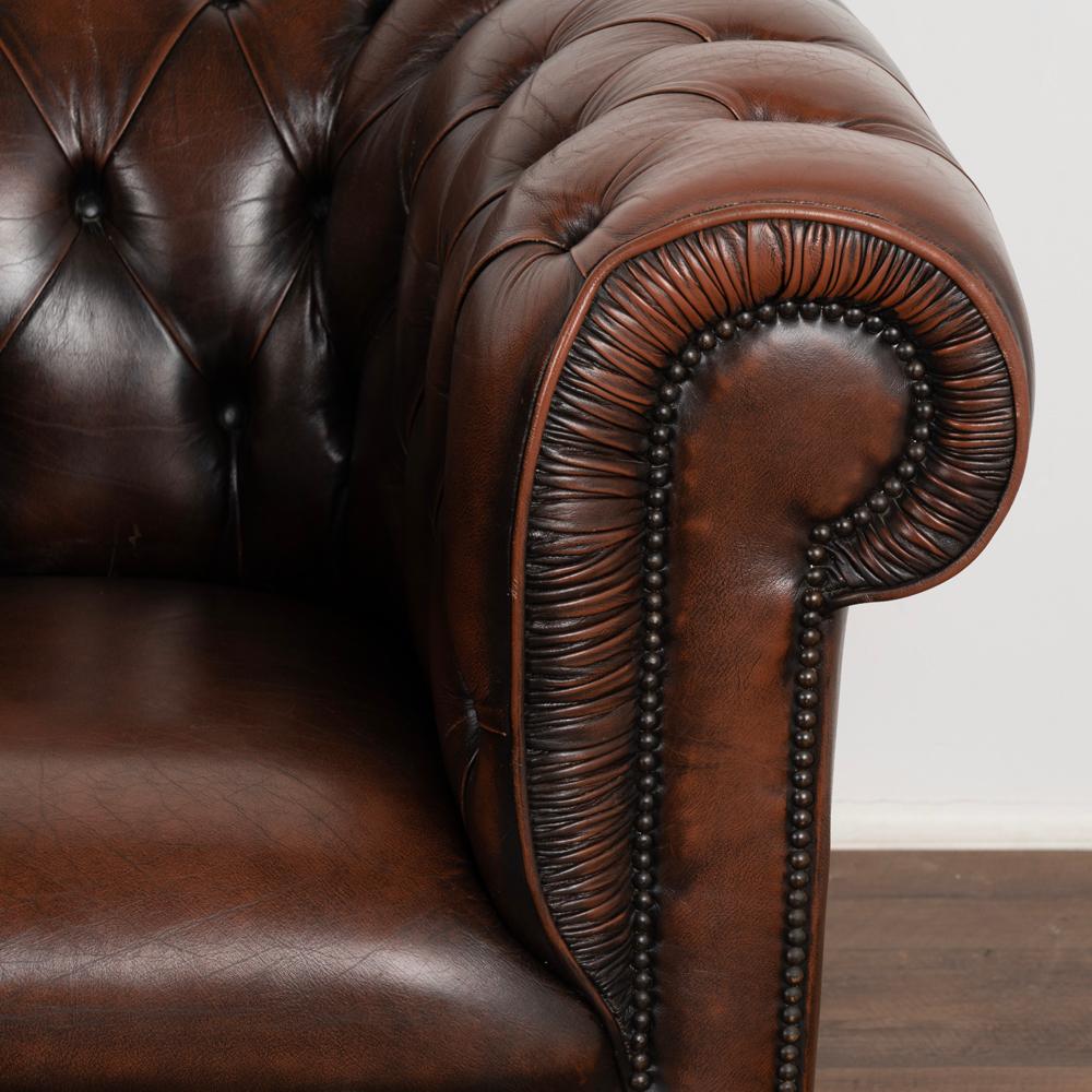 Pair, Vintage Brown Leather Chesterfield Club Arm Chairs from England circa 1960 4
