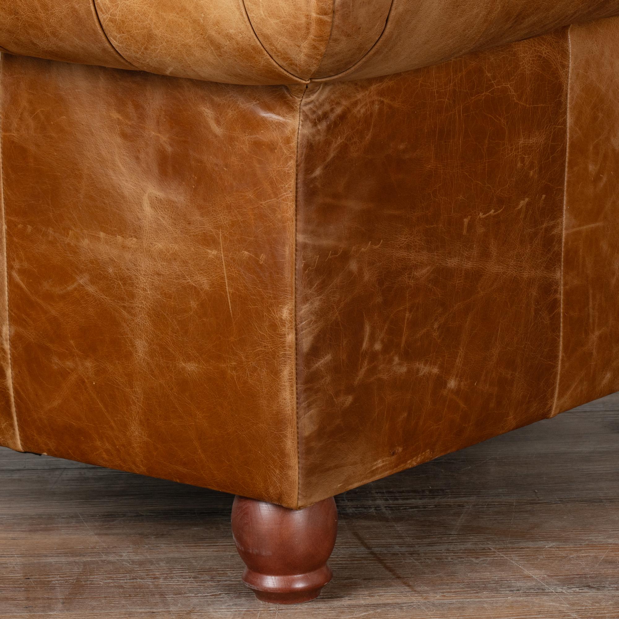 Pair, Vintage Brown Leather Chesterfield Club Armchairs, England circa 1960-80 For Sale 4
