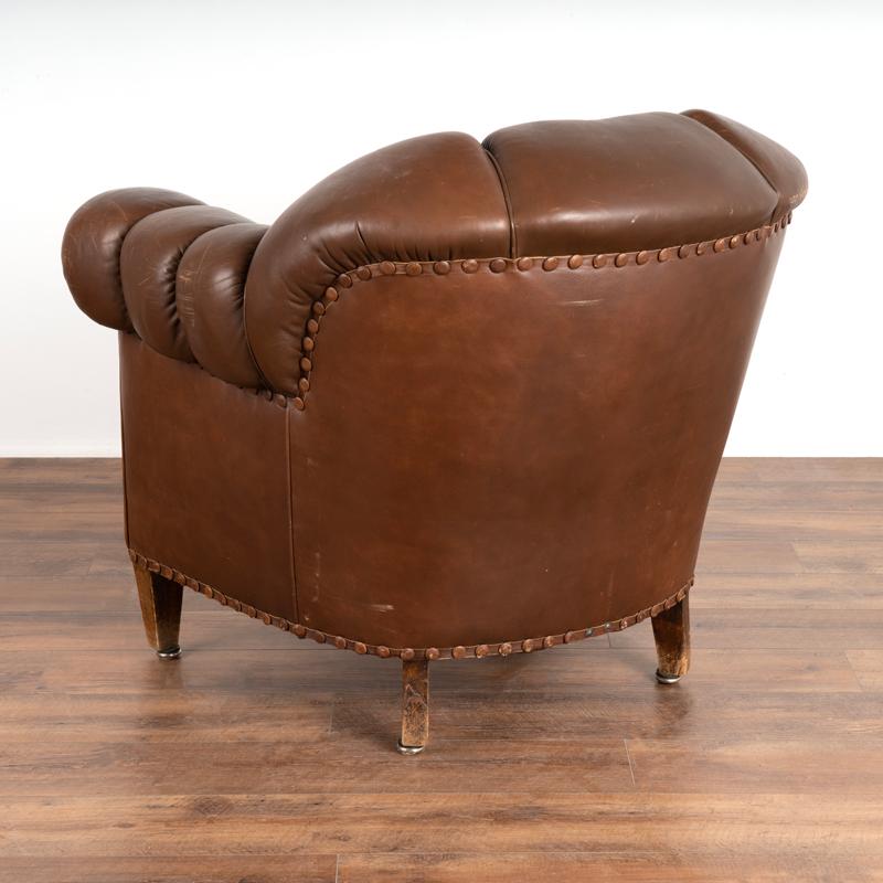 Danish Pair, Vintage Brown Leather Club Arm Chairs
