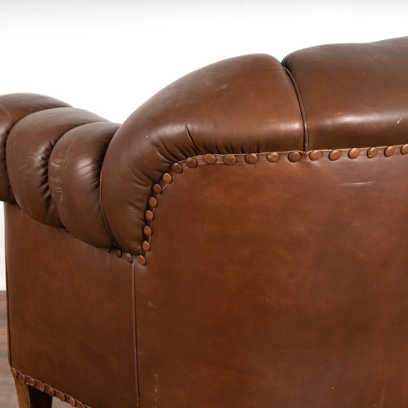 20th Century Pair, Vintage Brown Leather Club Arm Chairs