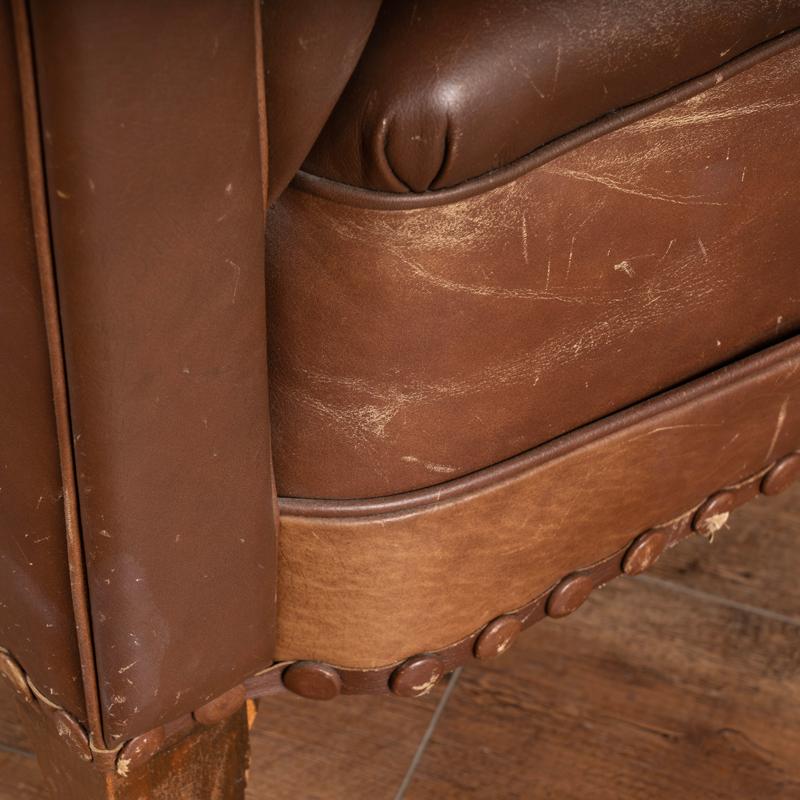 Pair, Vintage Brown Leather Club Arm Chairs 3