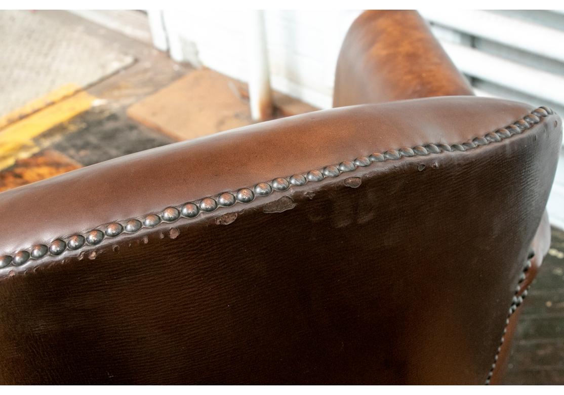 Pair Vintage Brown Leather Club Chairs 6