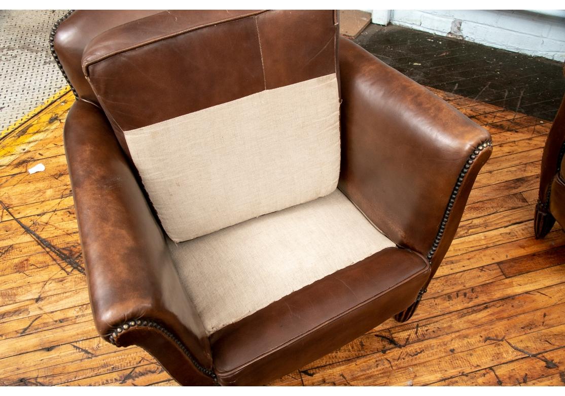 Pair Vintage Brown Leather Club Chairs 7
