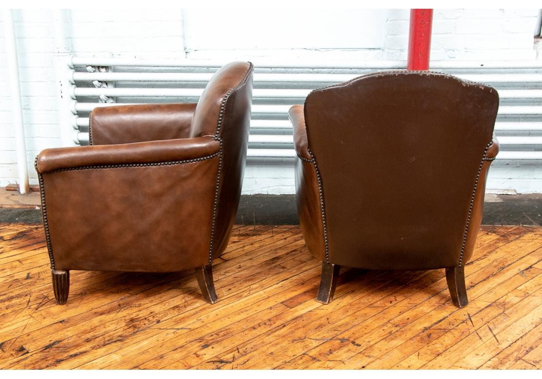 Pair Vintage Brown Leather Club Chairs 8