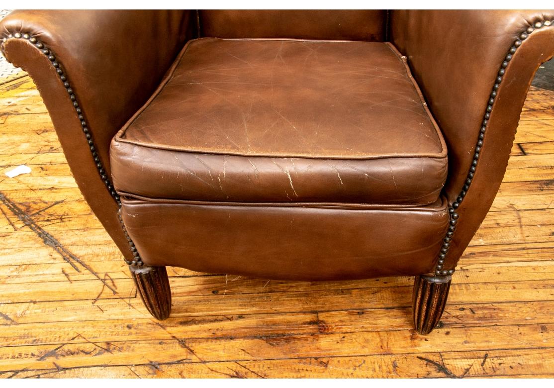 Pair Vintage Brown Leather Club Chairs 9
