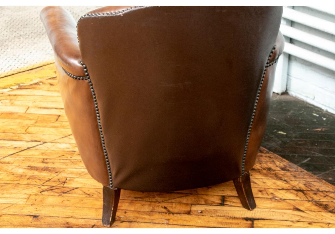 Pair Vintage Brown Leather Club Chairs 10