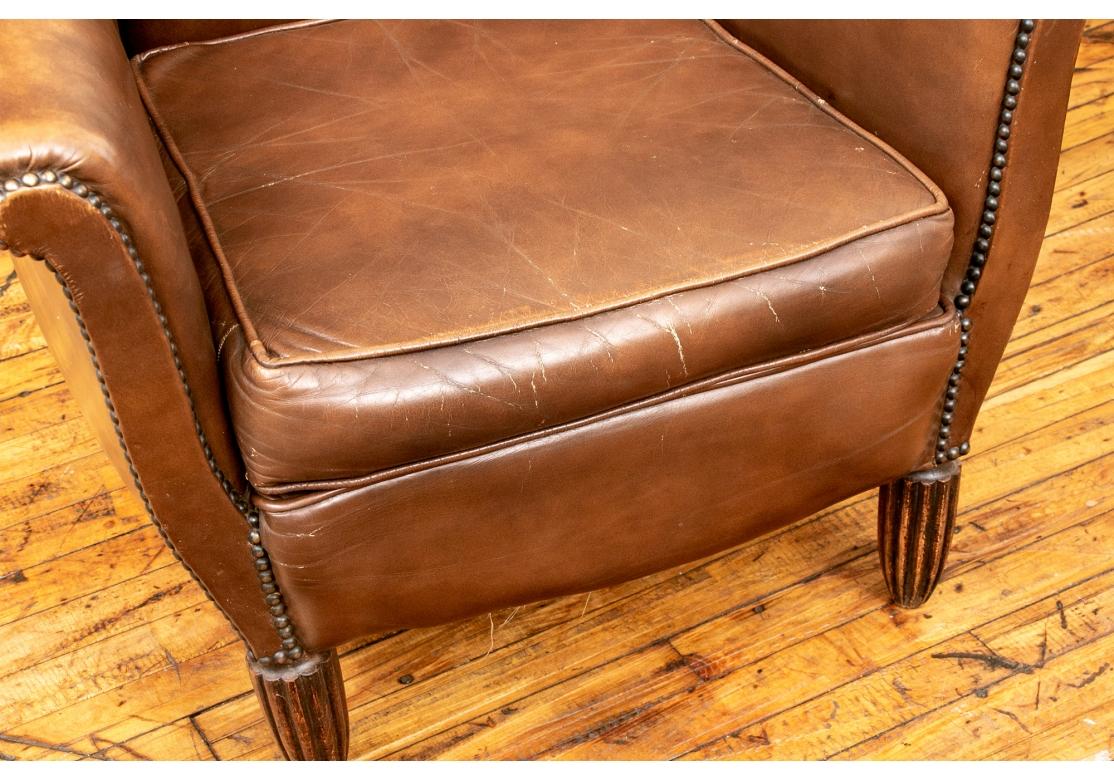 Pair Vintage Brown Leather Club Chairs In Good Condition In Bridgeport, CT
