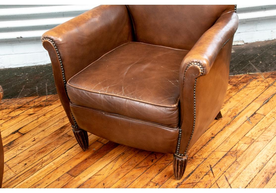 20th Century Pair Vintage Brown Leather Club Chairs